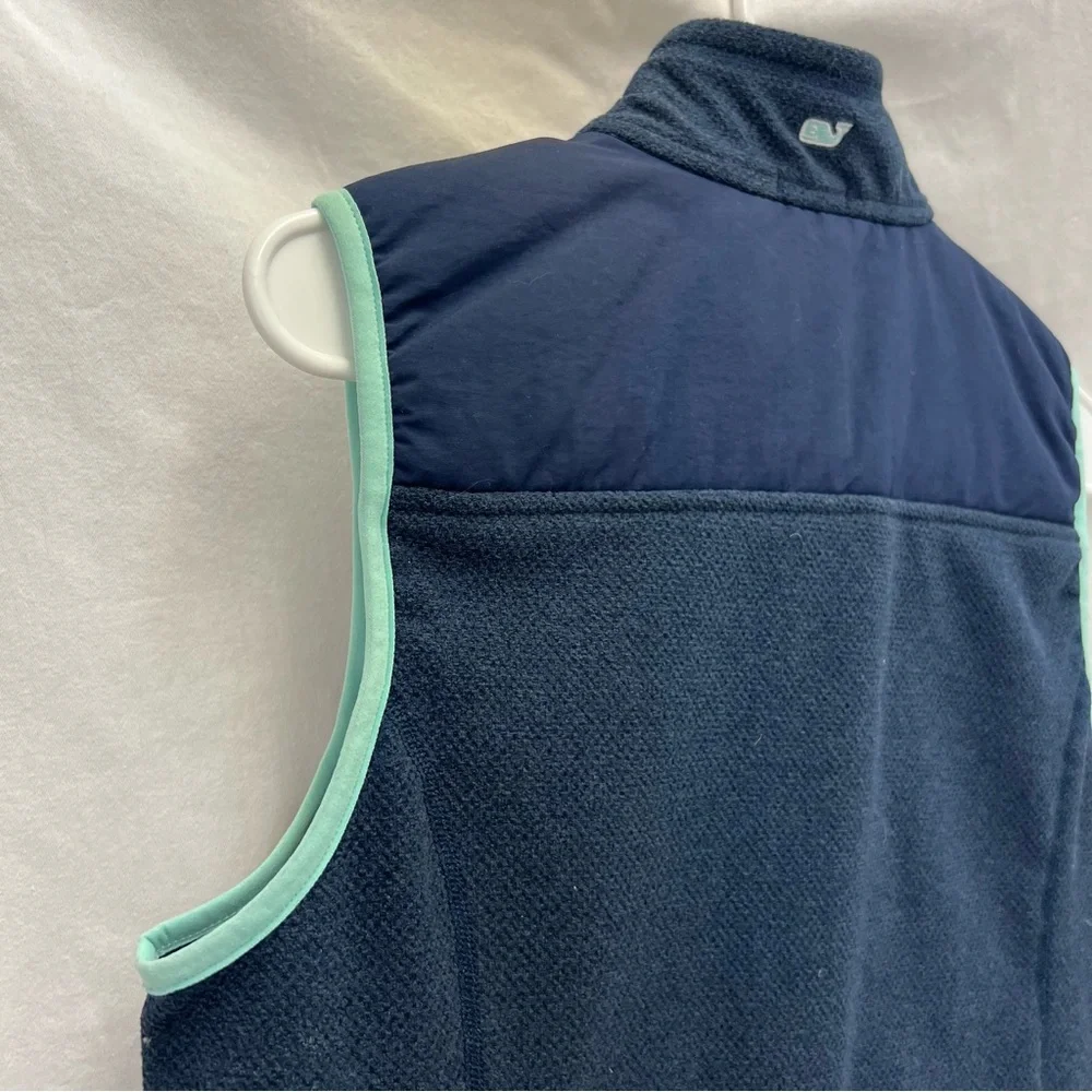 Vineyard Vines girls blue zip-up fleece vest with pockets. - Picture 8 of 11